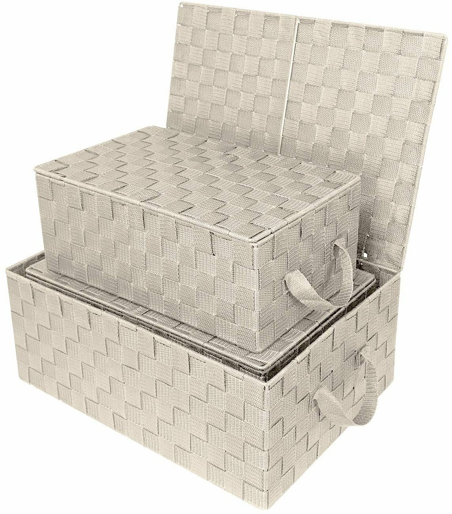Storage Box Woven Lid Basket Bin Container Tote Cube Stackable Organizer Set