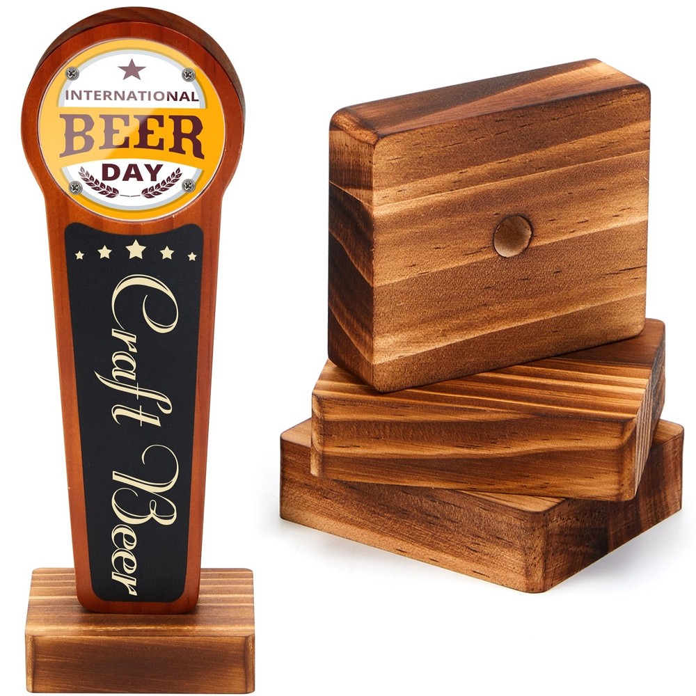 4 Pack Pine Beer Tap Handle Display, 3 x 2.6 x 0.8 Inches Wooden Display for ...