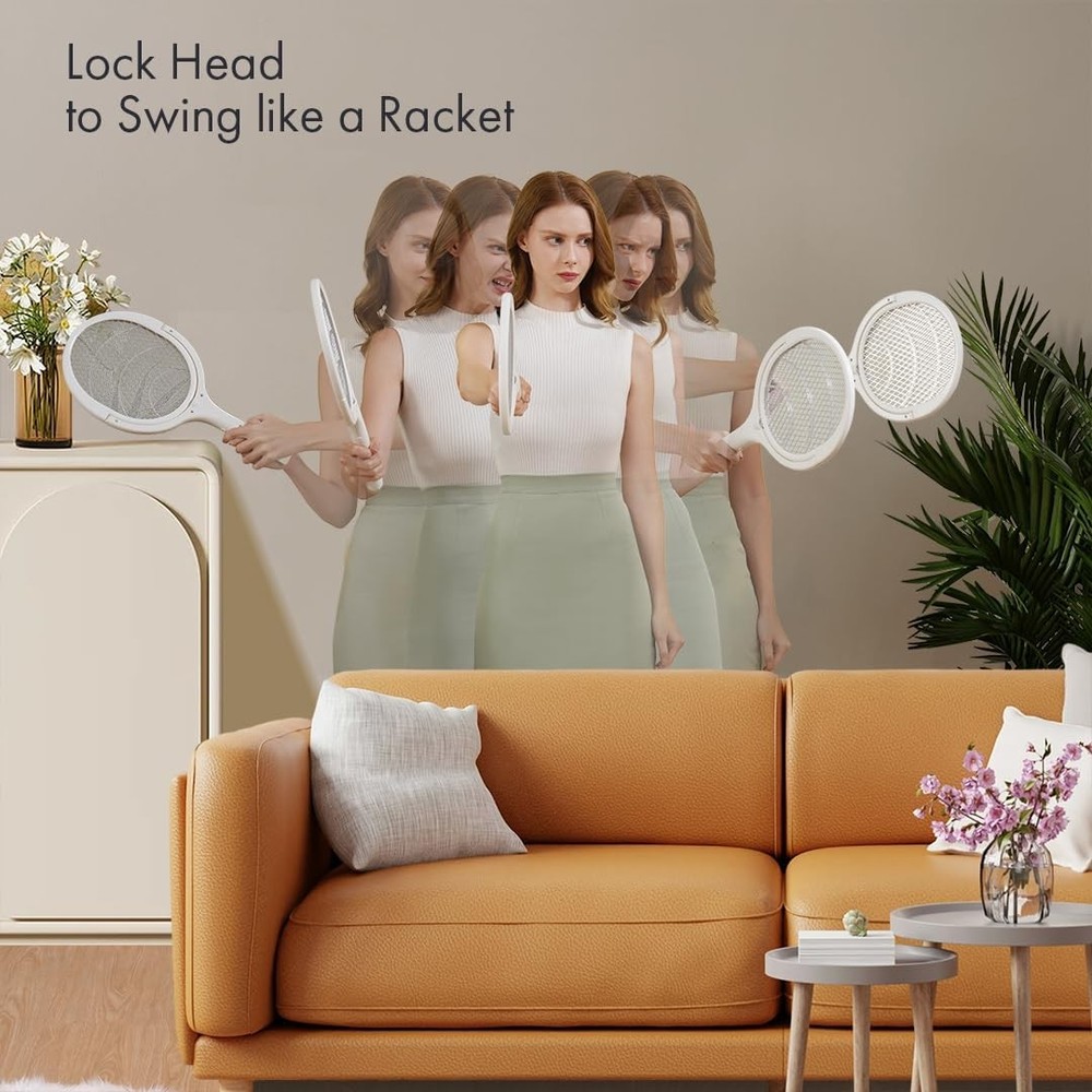Rotating Head Electric Fly Swatter Racket Rechargeable Bug Zapper Racket Bug ...