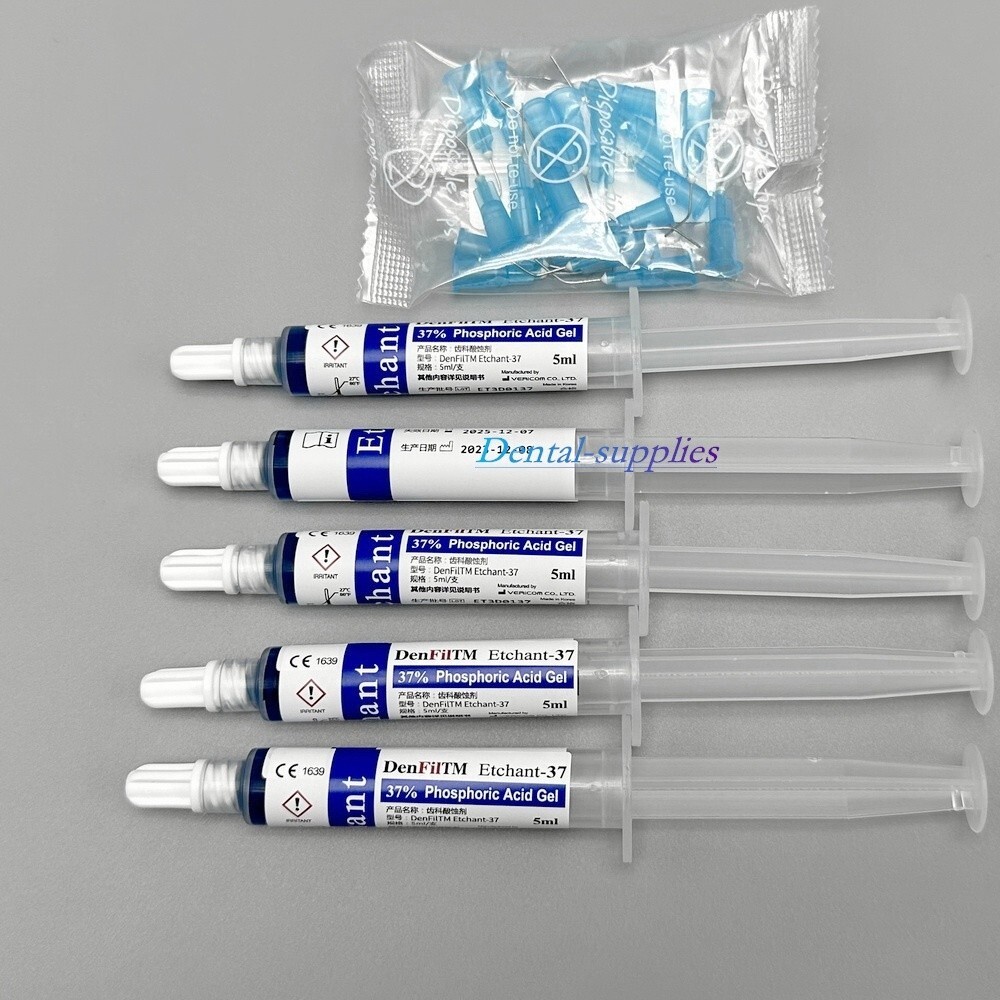 DenFil Etchant Dental 37% Phospharic Acid Etch Etching Gel Agent Syringe + Tips