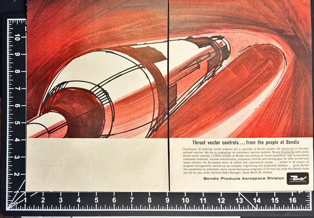 Bendix Aerospace Div Thrust Vector Controls Rocket Equipment Vtg Print Ad 1963