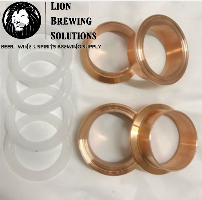 (4) 2" Copper Tri Clamp Ferrules Beer Keg Still Adapter Fits 2" Copper Pipe qty4