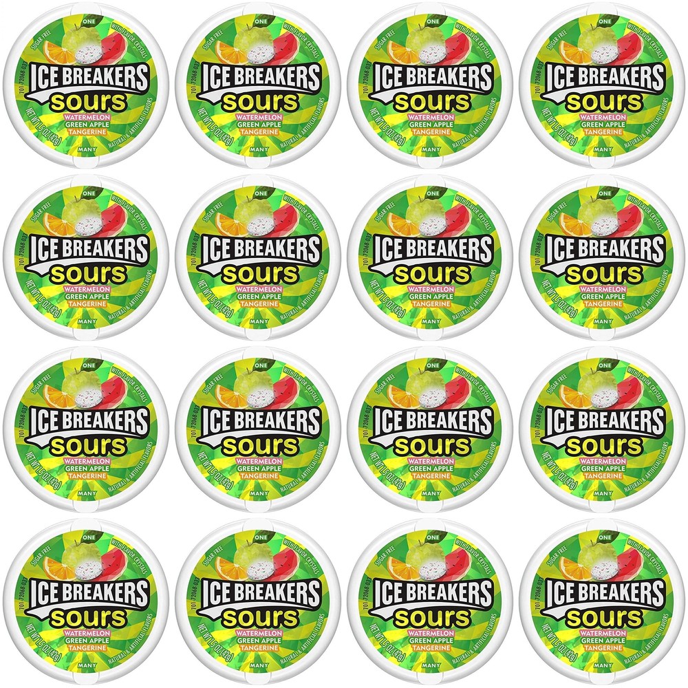 Ice Breakers Sours Green Apple, Tangerine, Watermelon), 1.5-Oz - 8 Pack - 2 Box