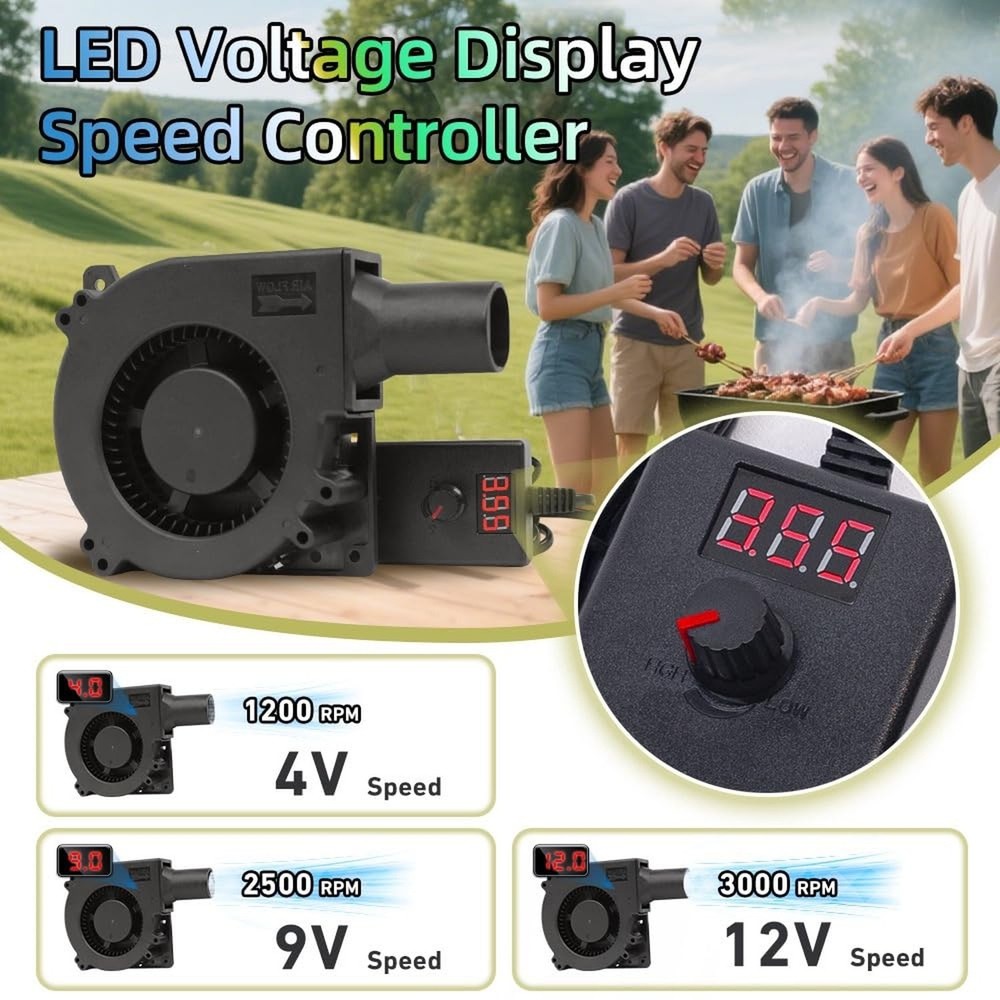 WHTech 120mm x 32mm Blower Fan with LED Voltage Display Speed Controller, 110...