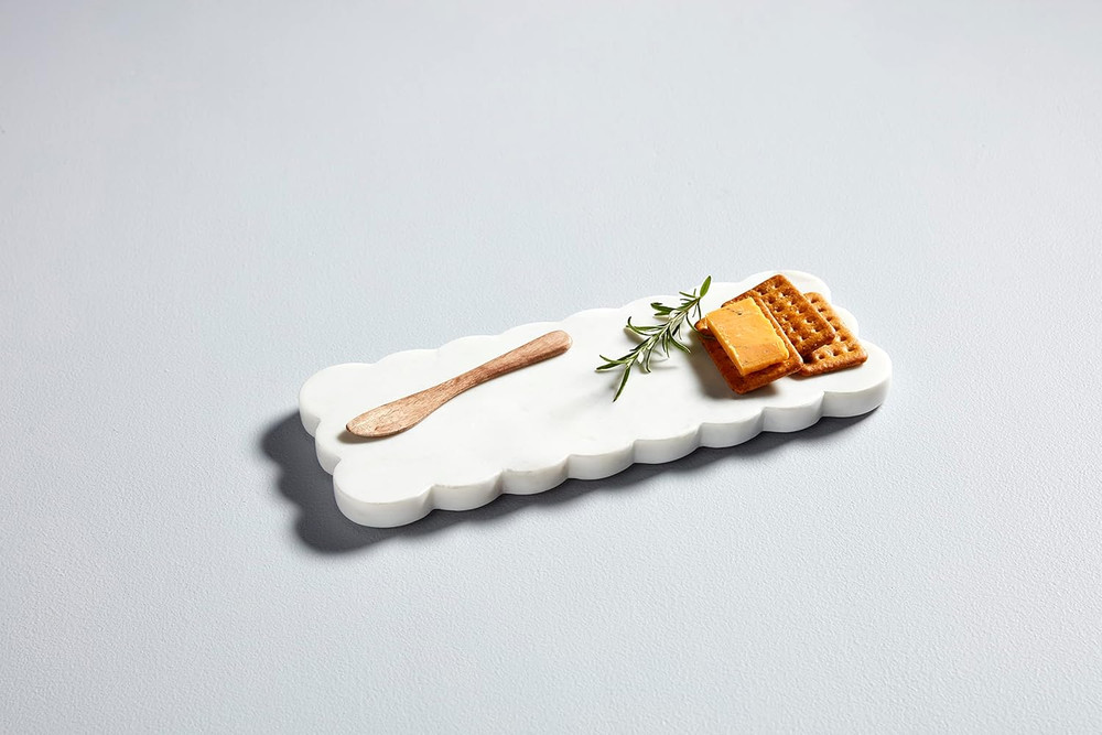 Scallop Marble Board Set, White, 12" X 5"