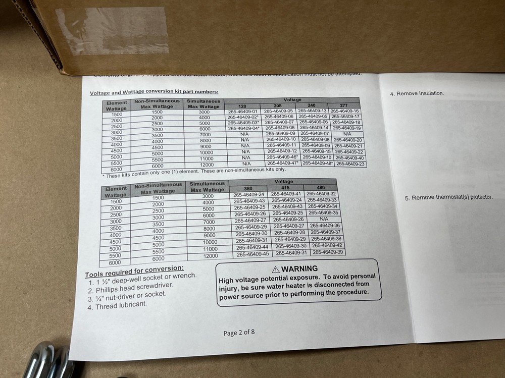 Bradford White ElectriFlex LD Water Heater LDCE Conversion Kit 240V 8kW 208V/6kW