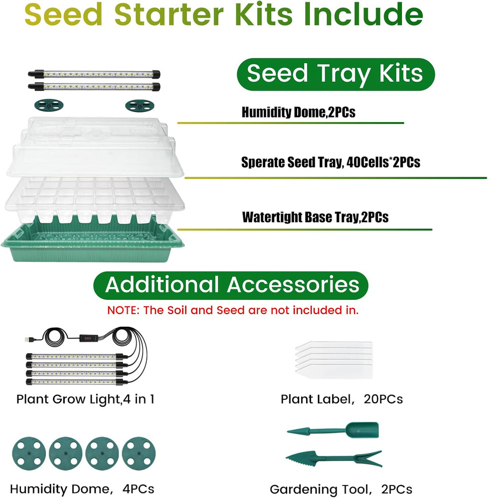 80 Cell Seed Starter Tray with Grow Light, 2 Pack Smart Timer Seed Starter Kit w