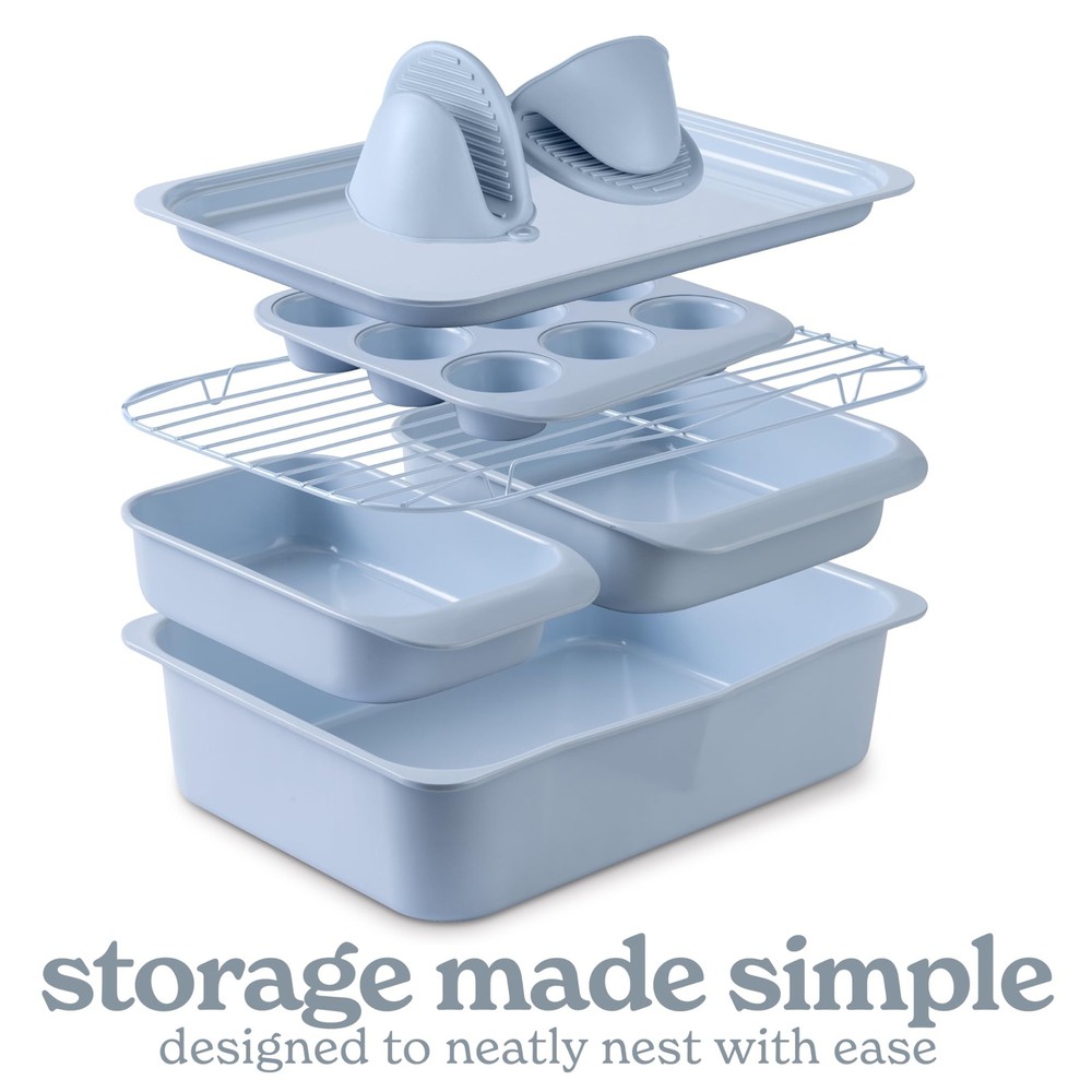 Country Kitchen Nonstick Stackable Bakeware Set - Deluxe 8 Pc, Light Blue