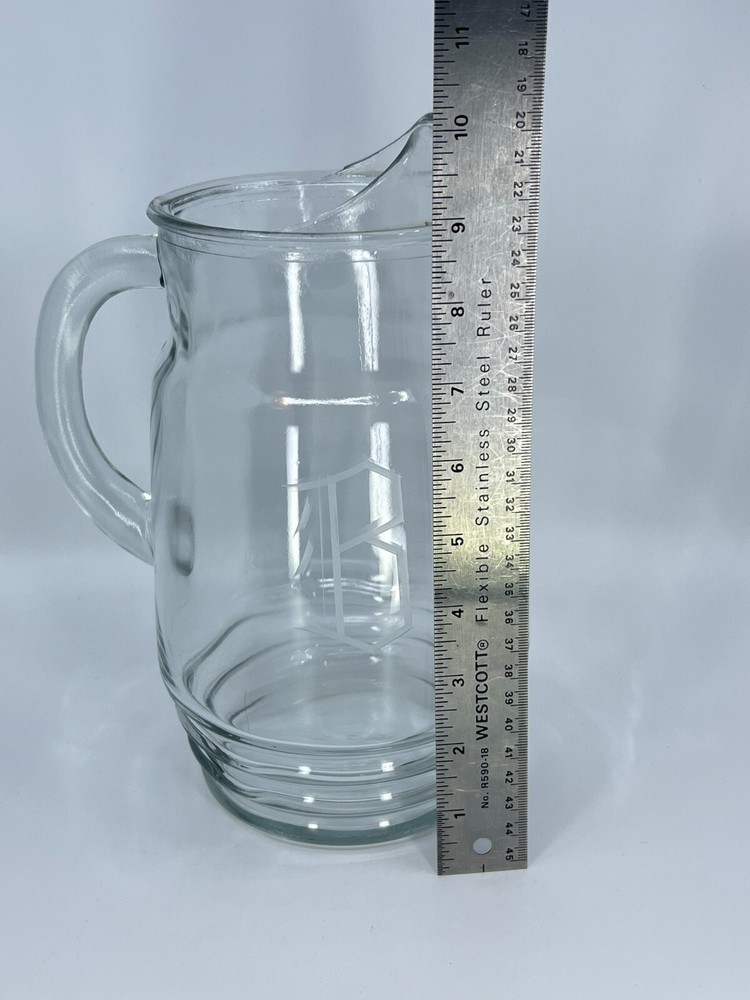 Vintage Anchor Hocking Monogrammed “B” Iced Tea Pitcher Ribbed Pattern Ice Guard