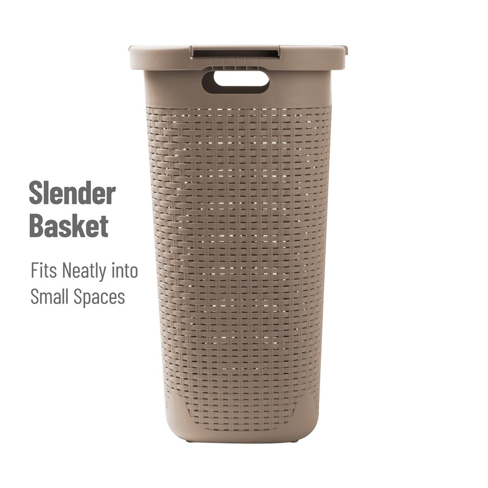 Mind Reader 60L Slim Laundry Hamper with Lid Space Saving Wicker Design