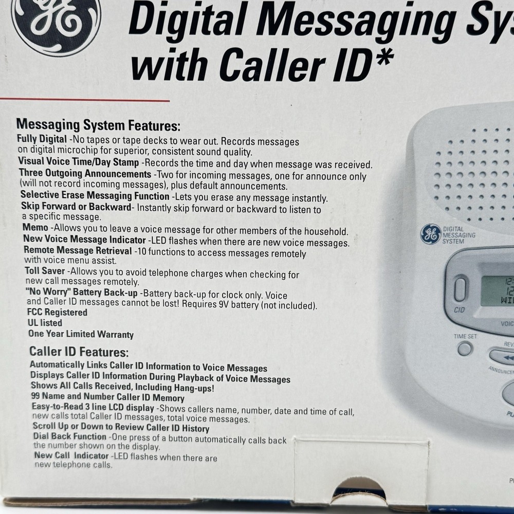GE Digital Messaging System Answering Machine Caller ID 2-9991