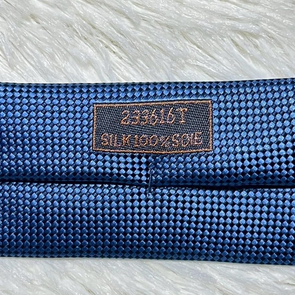 Hermes Silk Blue Solid Tie Near Mint Unused