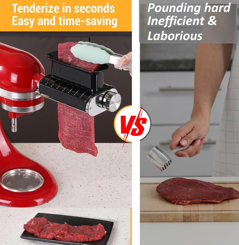 3 Thickness Adjustable Meat Tenderizer Attachment for Kitchenaid Mixers,Steak Cu