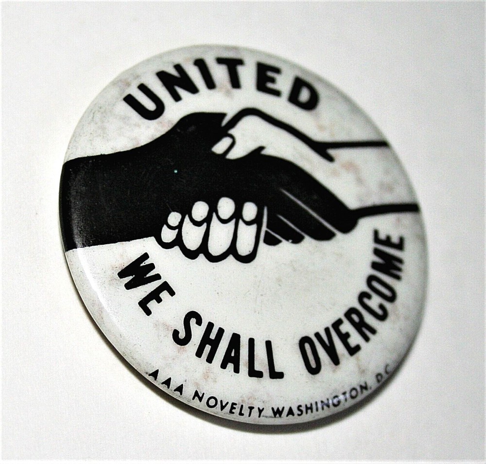 Race Relation Black & White Handshake Peace 60s Button Pin NOS New Original