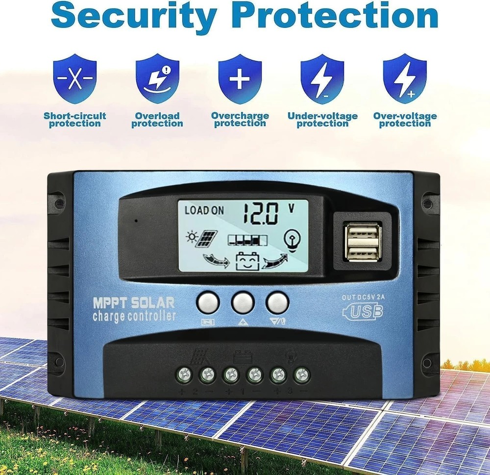 MPPT Solar Charge Controller 100A, 12V/24V Battery Regulator