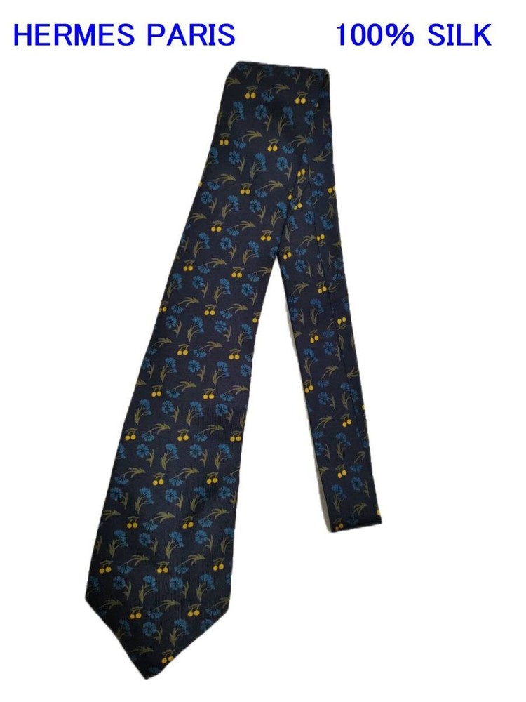 HERMES silk plant pattern tie