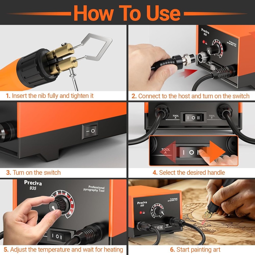 935 Dual Handle Wood Burning Kit - Professional Pyrography Tool with 20 Wire ...