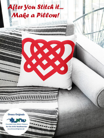 Celtic Knot Heart in Green Counted Cross Stitch Pattern