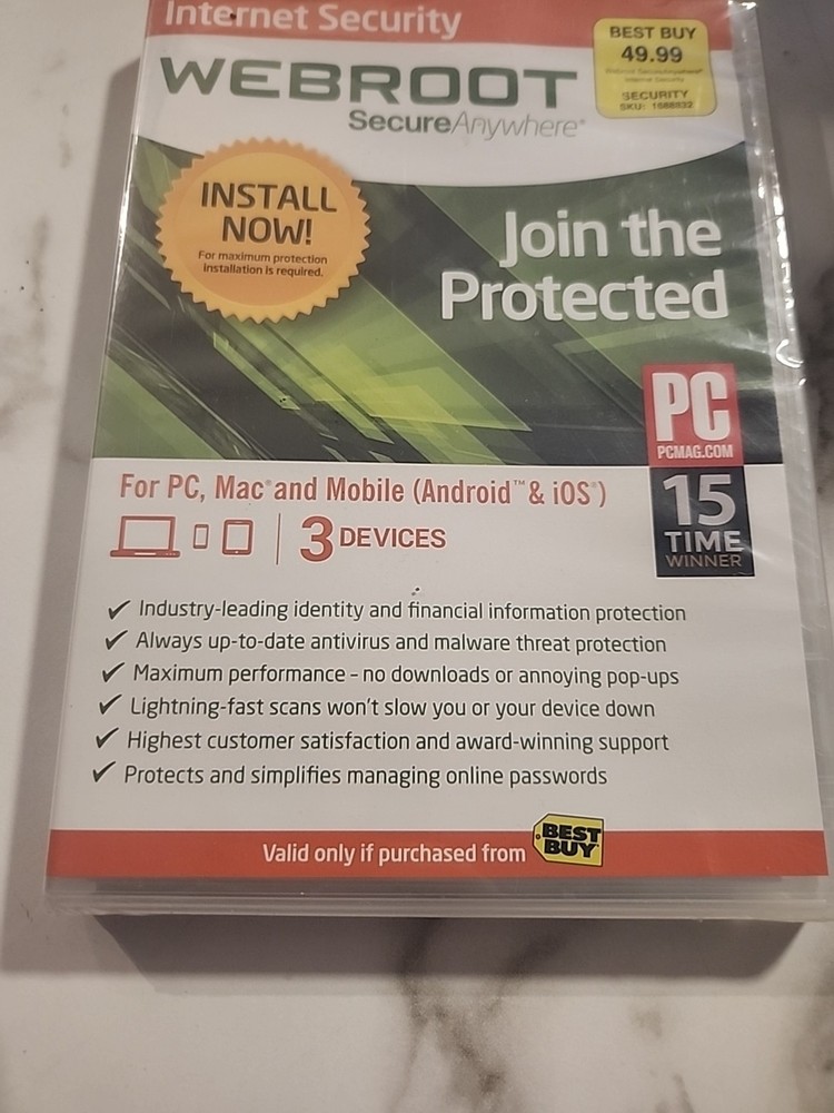 Webroot Secure Anywhere Internet Security 3 Devices Still Sealed