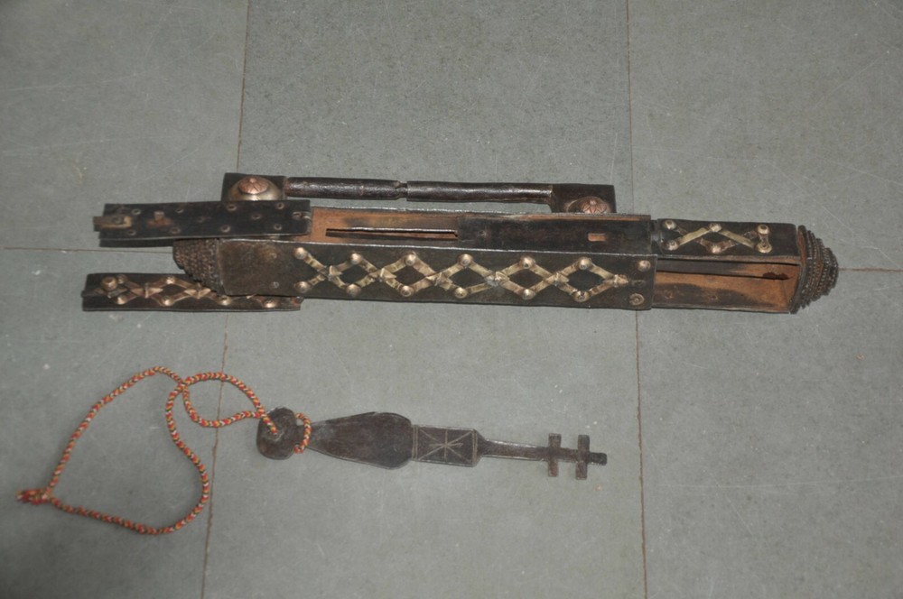 Vintage Iron Brass Fitted Big Long Solid Handcrafted Strip System Padlock