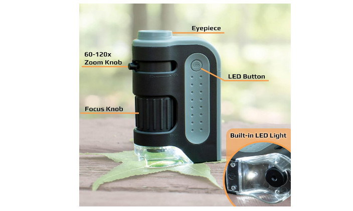 Pocket Microscope Science Lab 120x Zoom LED Portable STEM Educational Kids Tools