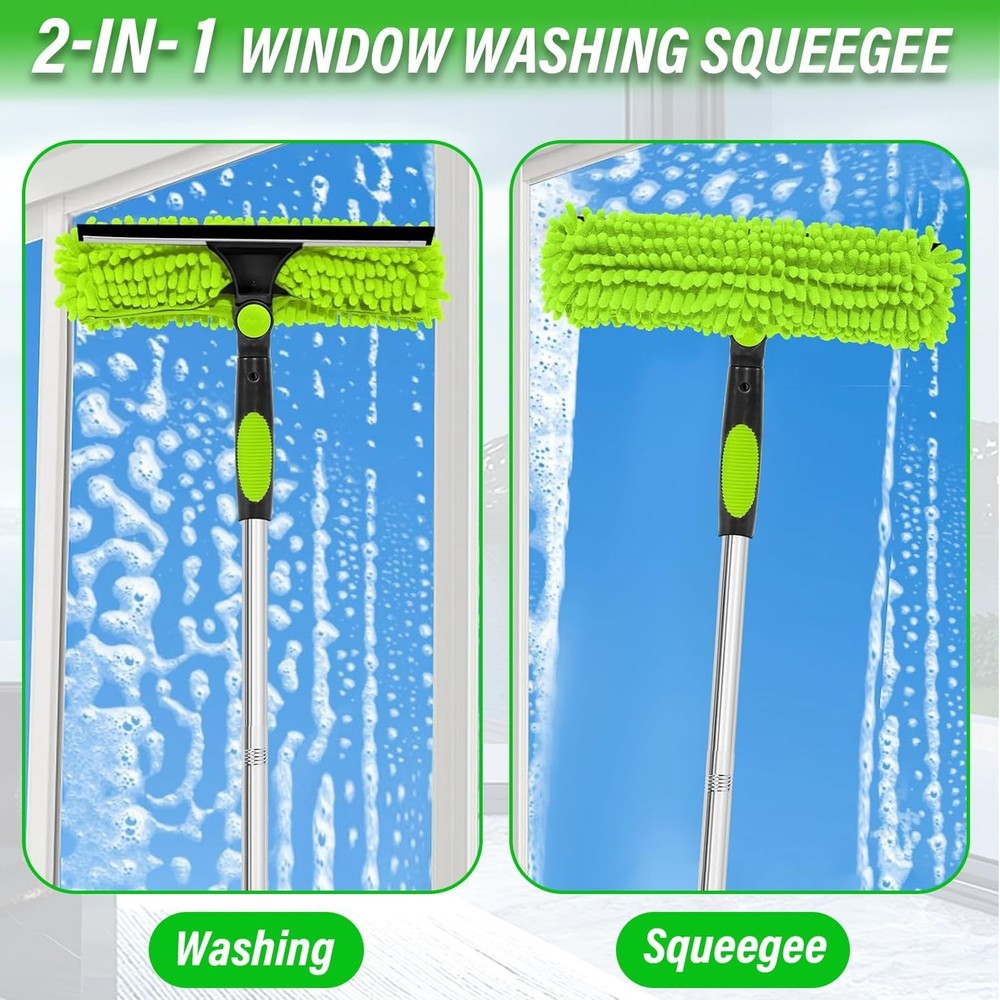 10-Segment Adjustable Window Cleaning Pole with Squeegee & Microfiber