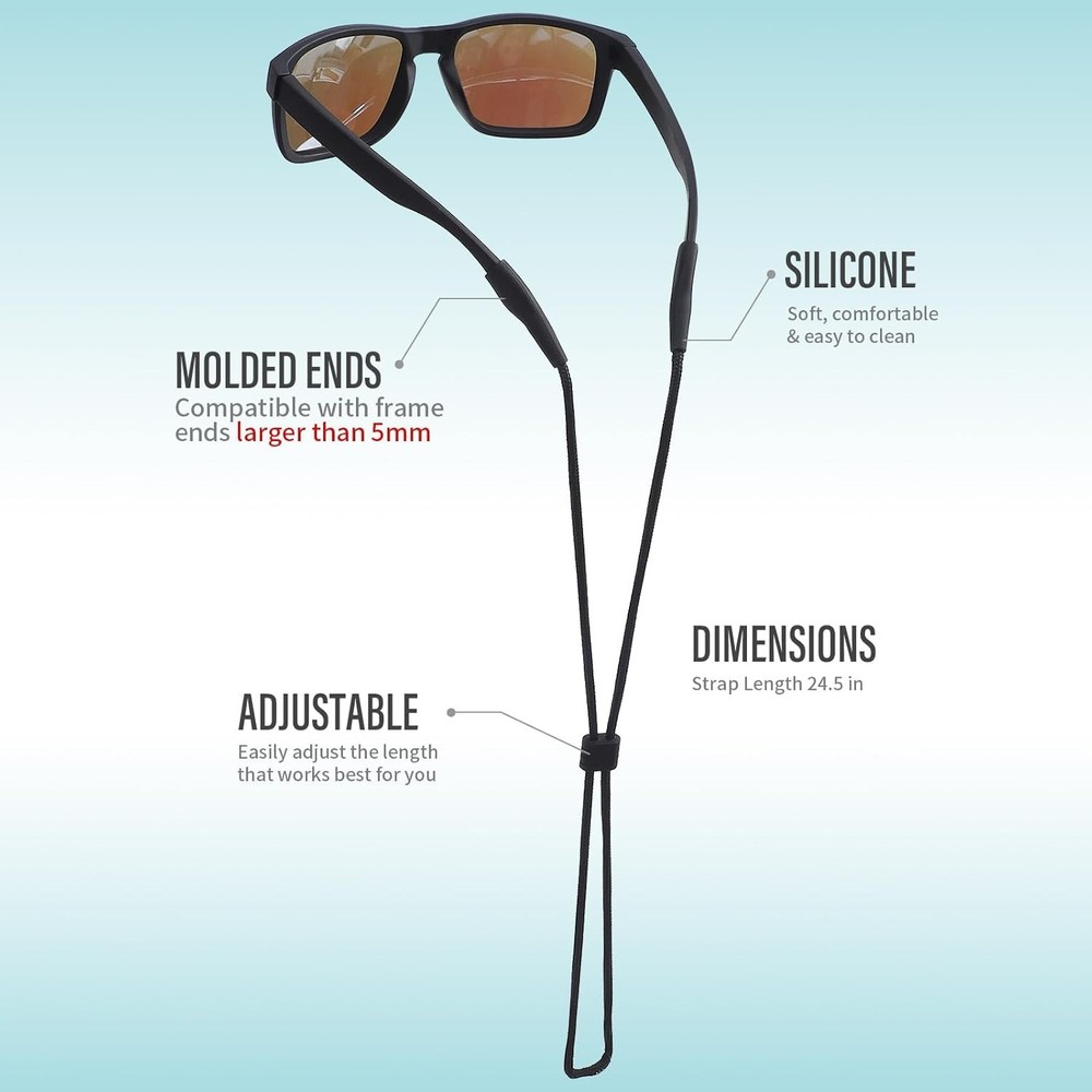 2 PCS Adjustable Eyeglass Holder Straps - Secure & Lightweight Design in Black