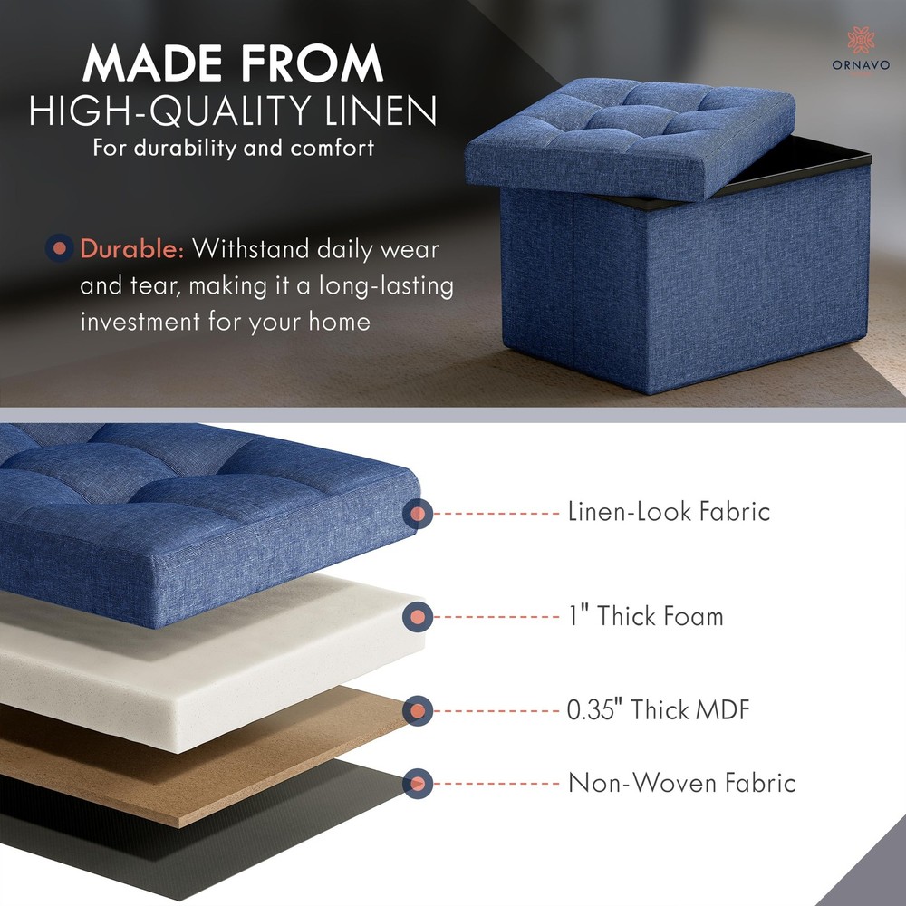 Small Storage Ottoman Foldable Collapsible Rectangle Linen Ottoman Foot Rest ...