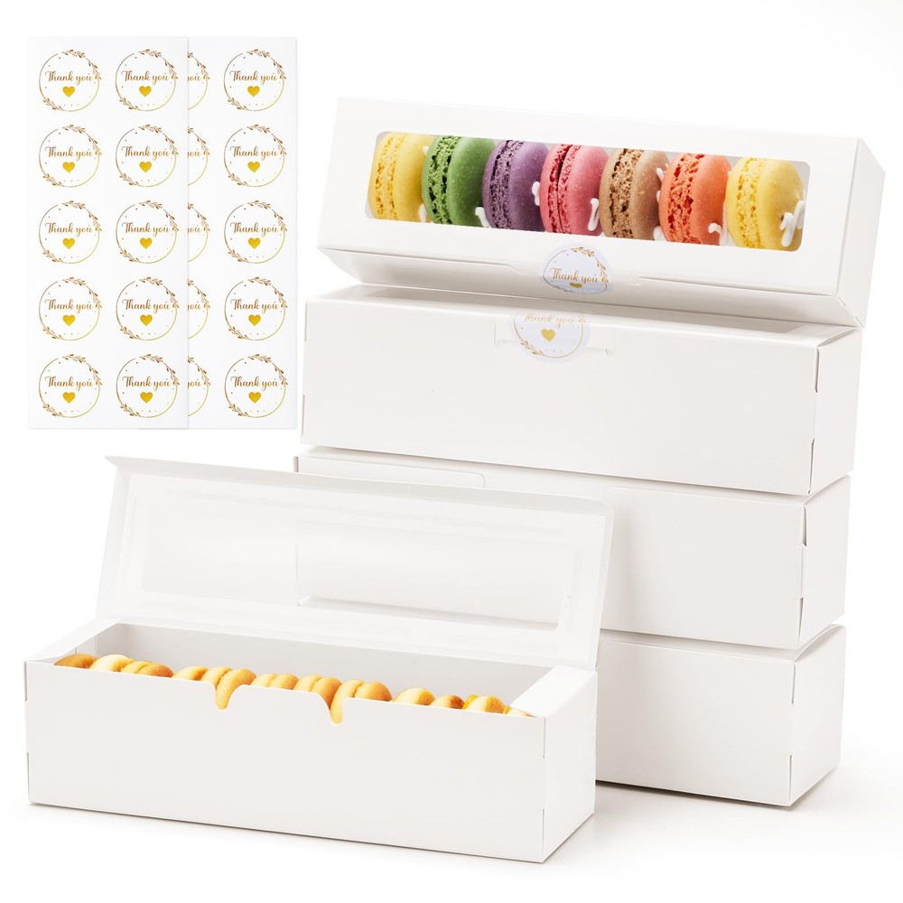 20 Pack Macaron Boxes with Window - 7.3x2x2 in Macaron Packaging Containers H...