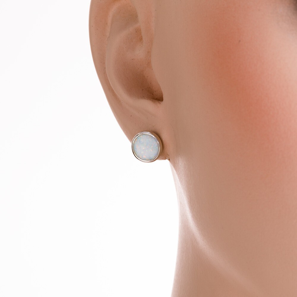 Round White Fire Opal Silver Jewelry Stud Earrings