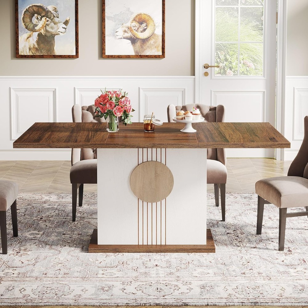 55" Rectangular Dining Table 4 to 6 People Farmhouse Wood Dinner Table Kitchen