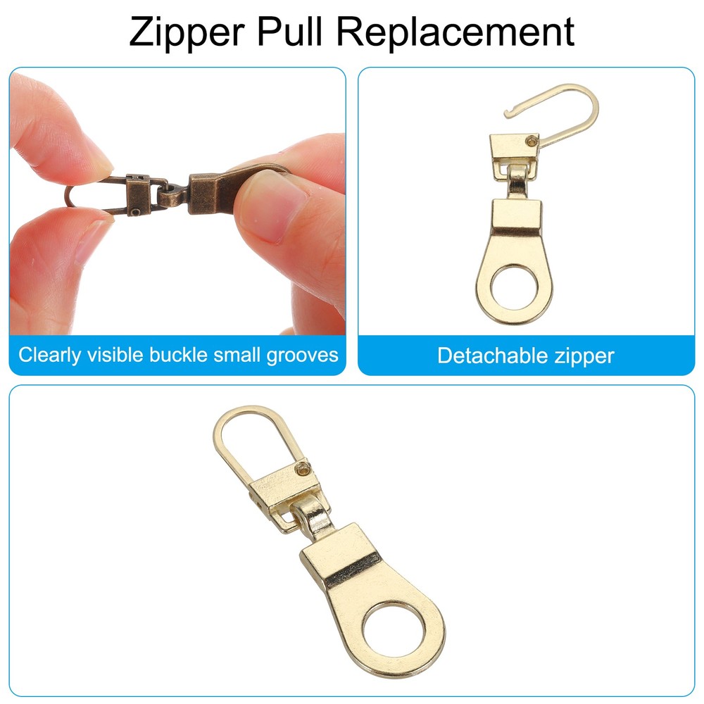 Zipper Pull Replacement, 10 Pcs Detachable Zipper Tab Repair Kit, Light Gold