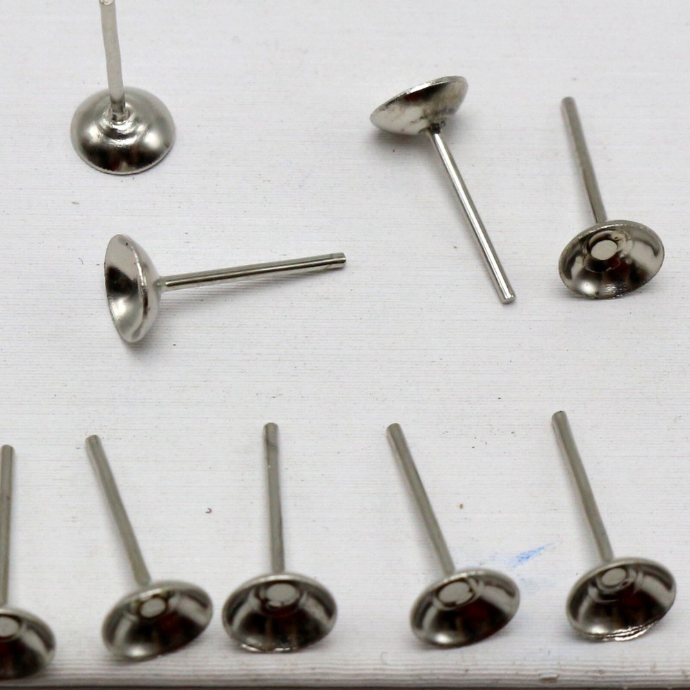 200 pcs Silver Blank Round Cup Peg 6mm Earring Stud Ear Post Pin with Stopper