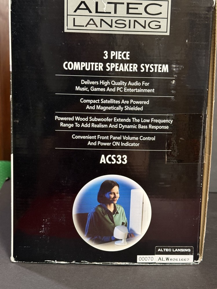 1999 ALTEC Lansing 3 piece computer speaker system ACS 33 POWERCUBE