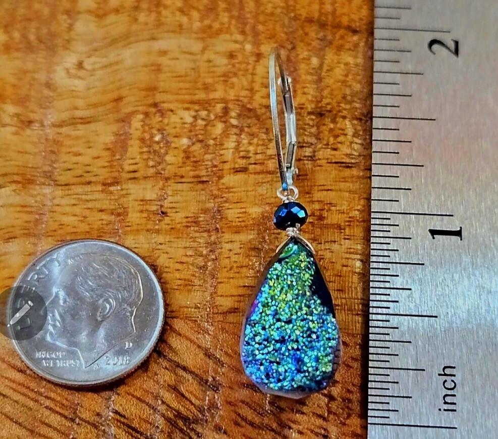 Peacock Druzy Sterling Silver Artisan Earring