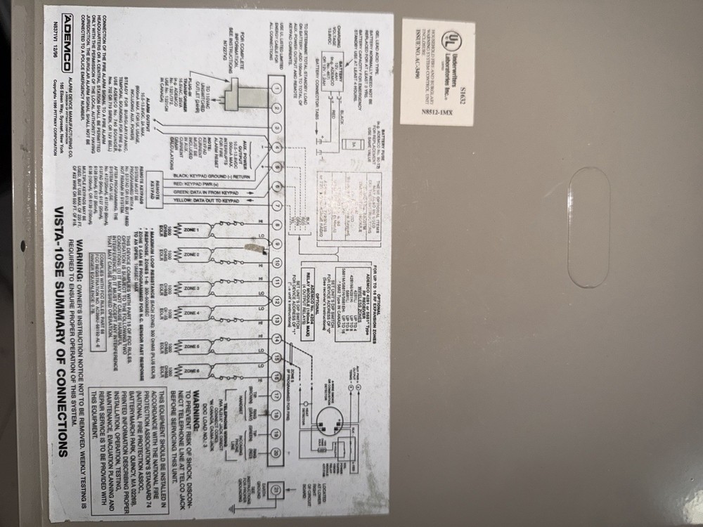 Ademco VISTA-10SE Security Camera Panel