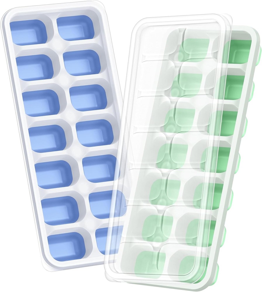 Ice Cube Tray with Lid, 2 Packs 28 Cubes Durable Stackable Ice Cube Trays for Fr