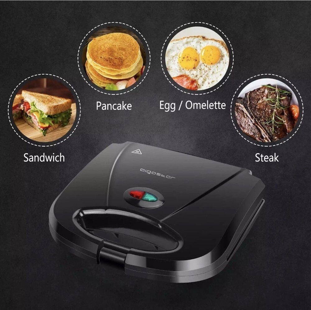 Aigostar Sandwich Maker with Non-Stick Deep Grid Surface