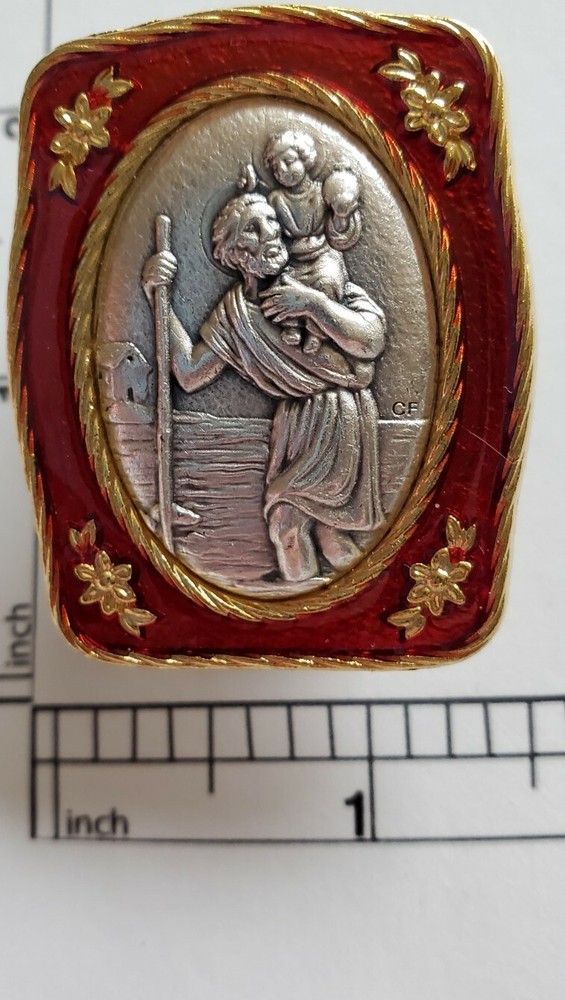 ST. CHRISTOPHER CAR VISOR CLIP - EMBOSSED OXIDIZED SILVER