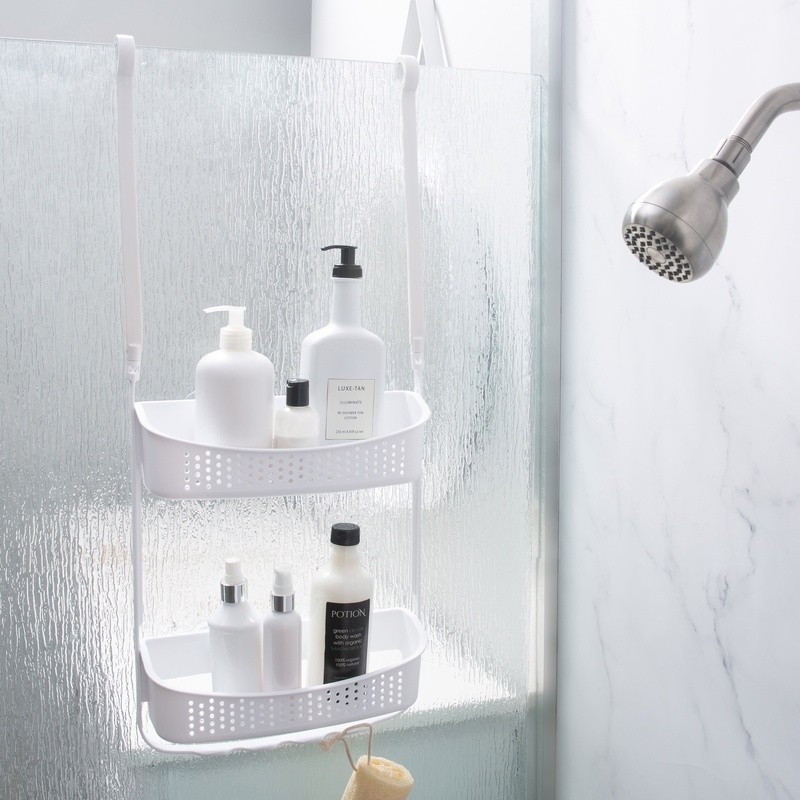 Convertible Shower Caddy Two Tier Organizer Rust Resistant W/ Accessory Hooks US