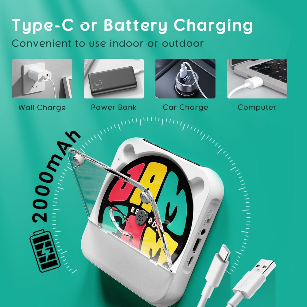 High Quality CD Player 5V2A BT 5.3 CD/USB/3.5mm AUX Versatile Functionalities