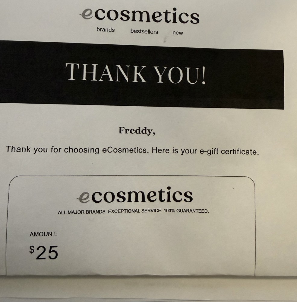 $25 eCosmetics egift card