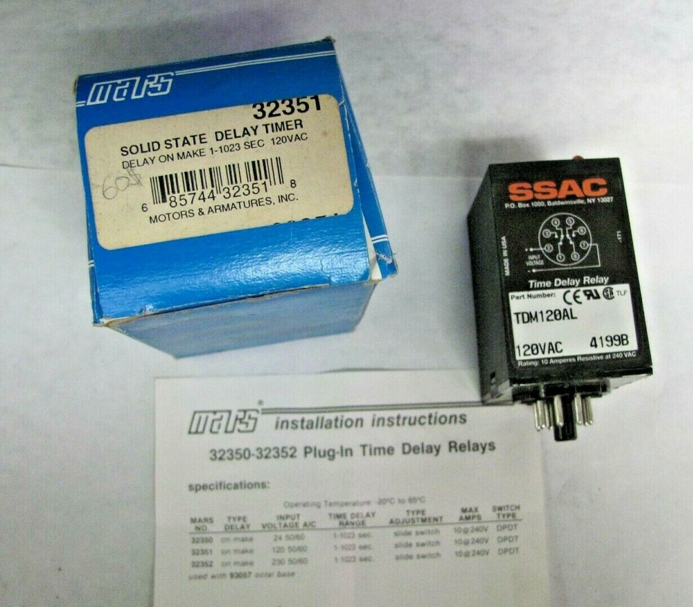 Mars 32351 - Solid State Delay Timer, Delay on Make 1-1023 SEC 120VAC - NOS