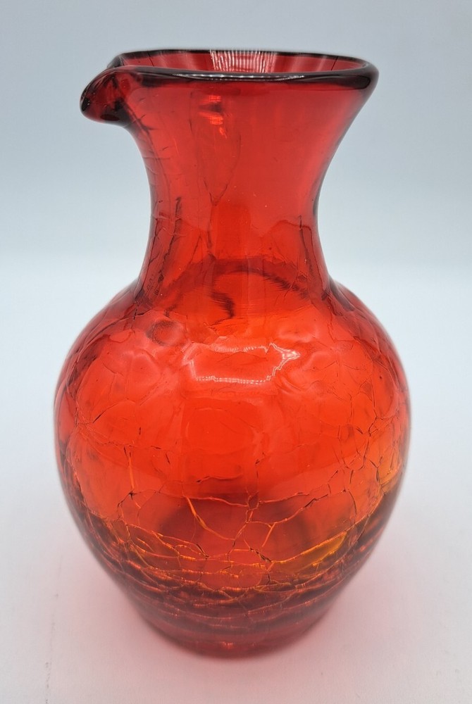 Hand Blown Red Crackle Glass Mini Pitcher