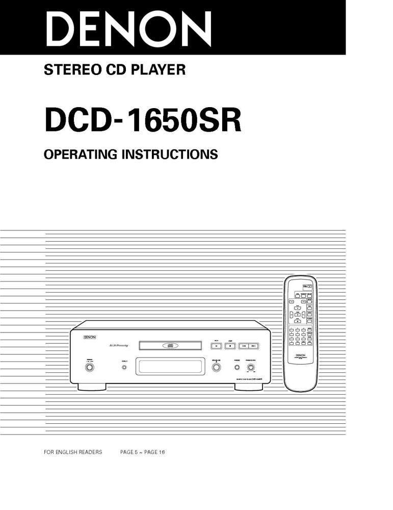 Denon DCD-1650SR CD Player Owners Manual