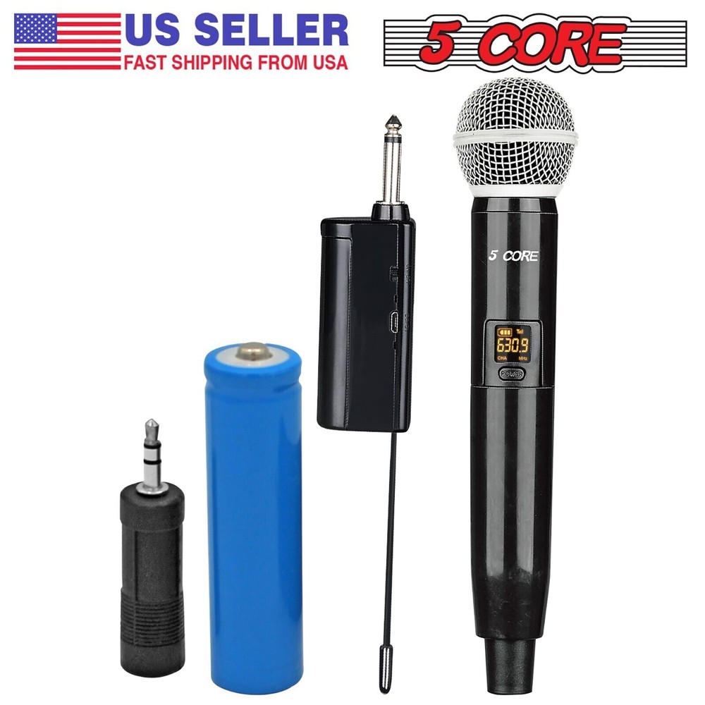 5Core Wireless Microphone Cordless Mic Handheld System Rechargeable Receiver 🎤