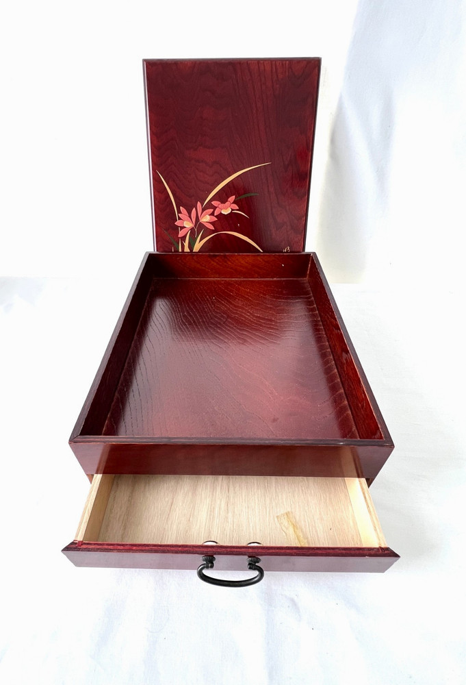 Vintage Japanese Aizu Lacquerware Writing or Document Box with Drawer