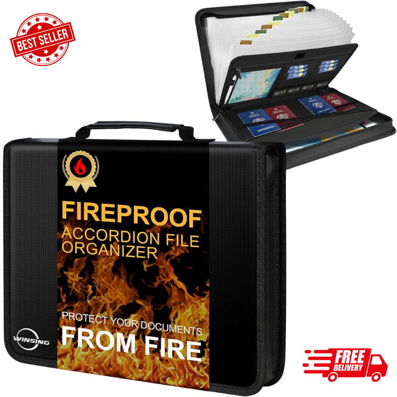Accordion File Organizer-13 Pocket Fireproof Expanding Document Folder with Hand
