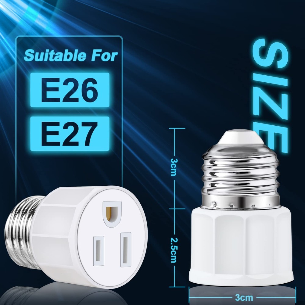 3 Prong Light Socket to Plug Adapter - E26 E27 Light Socket to Plug Adapter -...