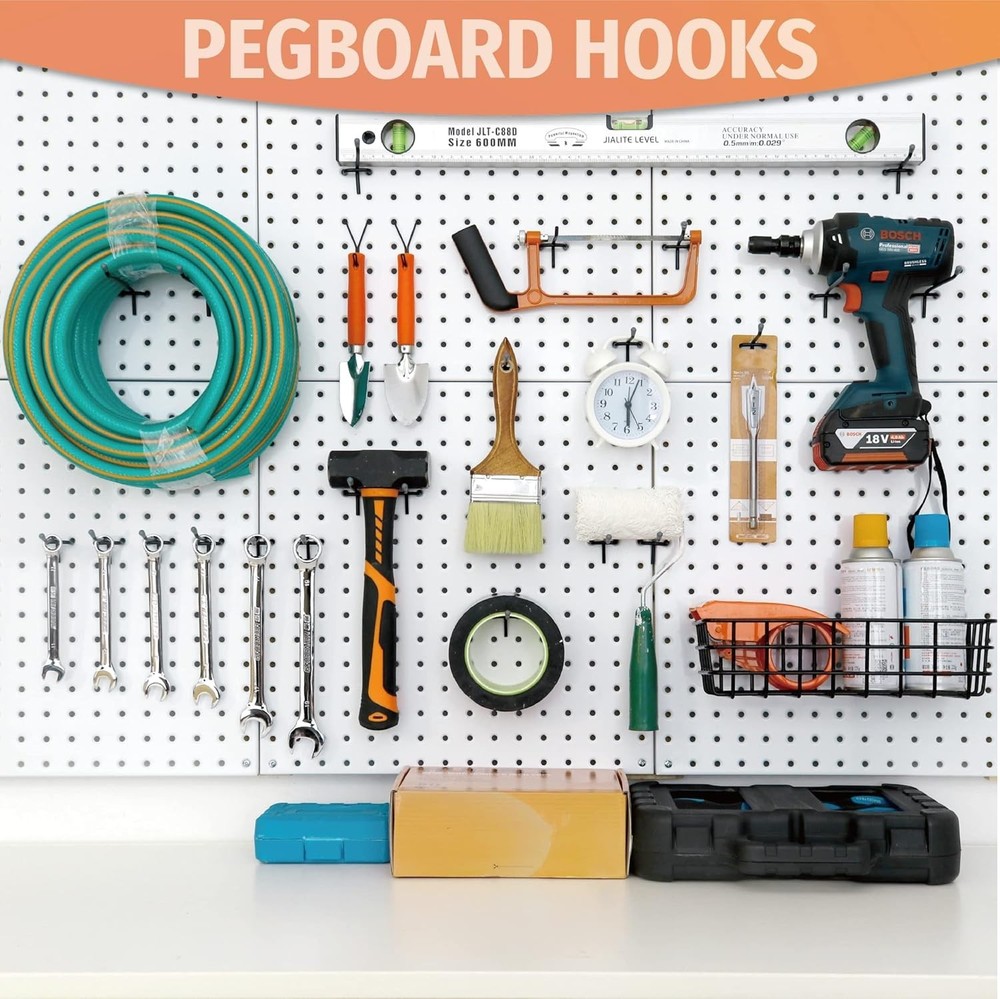 50-Pack 4-Inch Heavy-Duty Black Pegboard Hooks - Rust-Resistant Organizer